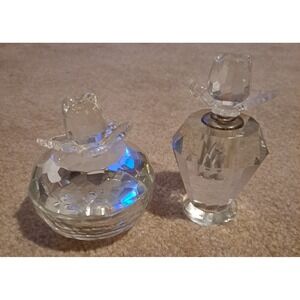 Godinger Shannon‎ Rose Crystal Perfume Bottle with covered dish